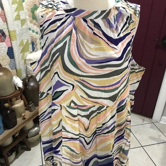 Anthropologie Faustina Dress 16 Colorful Midi Marbled Striped Preppy Chic Retro - Picture 4 of 15